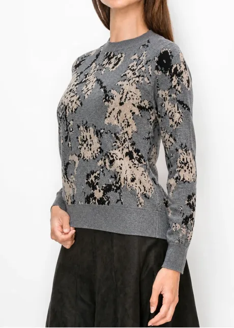 Floral Jacquard Crewneck Sweater