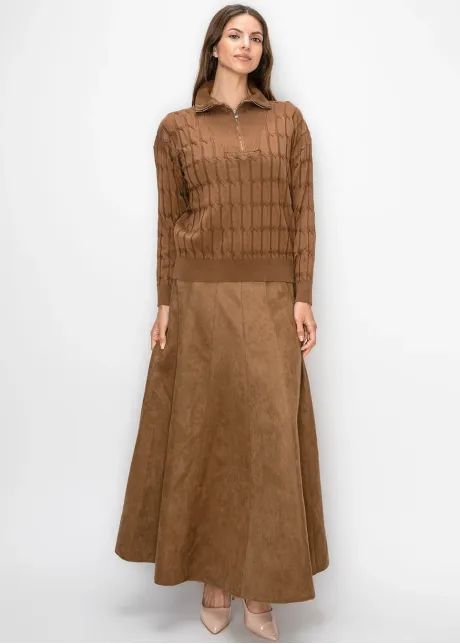 Brown Quarter Zip Sweater, Textured Knit