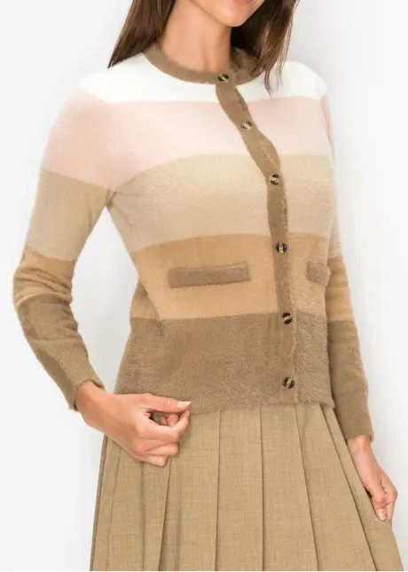 Camel and Pink Ombre Stripe Cardigan