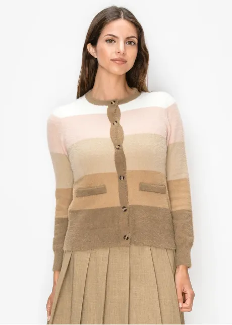Camel and Pink Ombre Stripe Cardigan