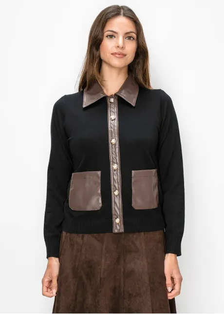 Contrast Trim Button Cardigan