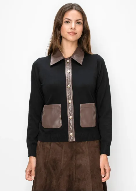 Contrast Trim Button Cardigan