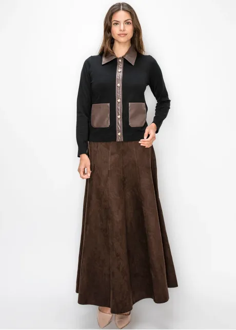 Contrast Trim Button Cardigan