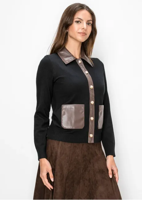 Contrast Trim Button Cardigan