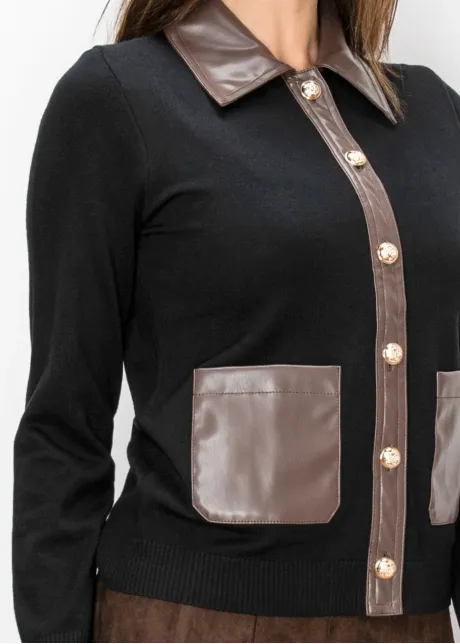 Contrast Trim Button Cardigan