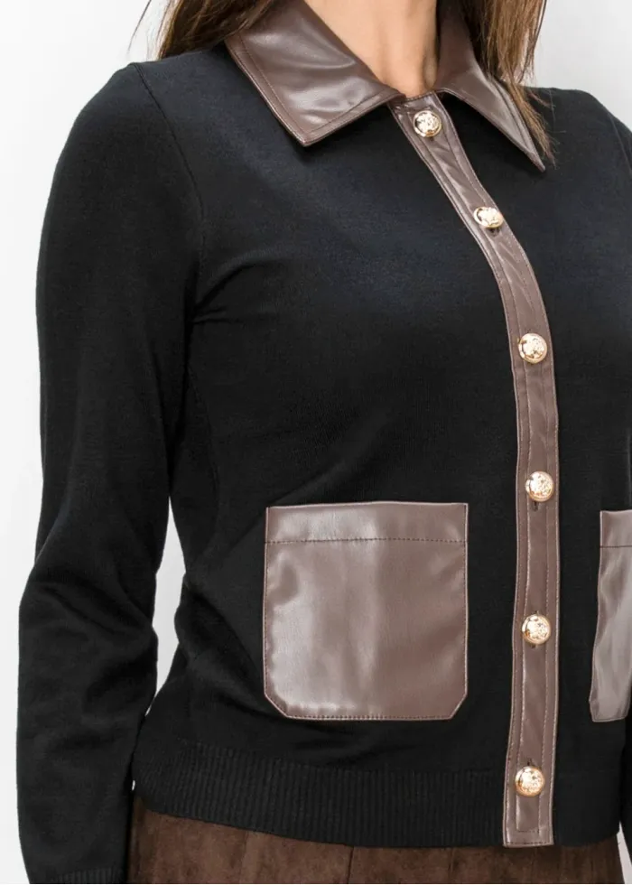 Contrast Trim Button Cardigan