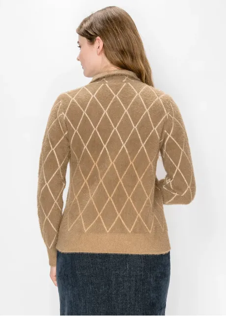 Camel Argyle Brushed Knit Cardigan
