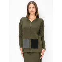 Olive Ribbed Knit Cardigan with Patch Pockets