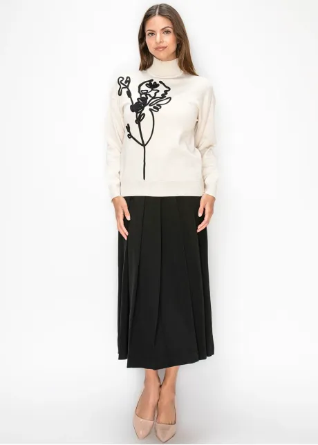 Cream Sweater with Black Floral Applique