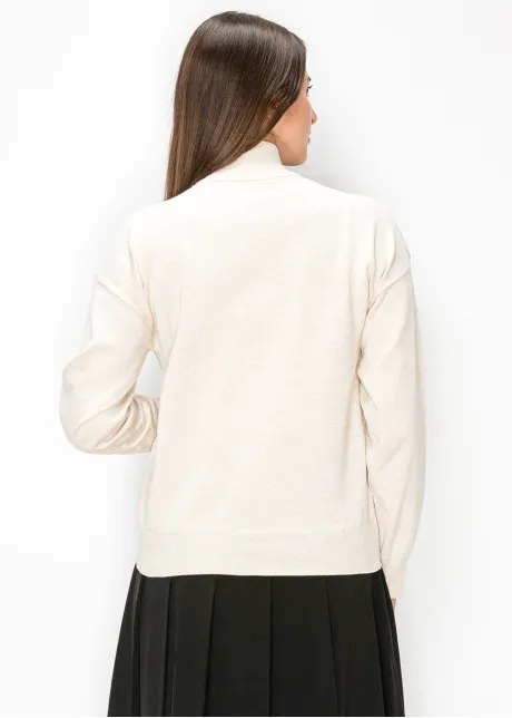Cream Sweater with Black Floral Applique