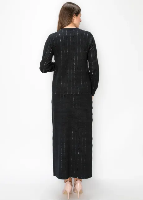 Ribbed Waist Textured Knit Skirt in Black