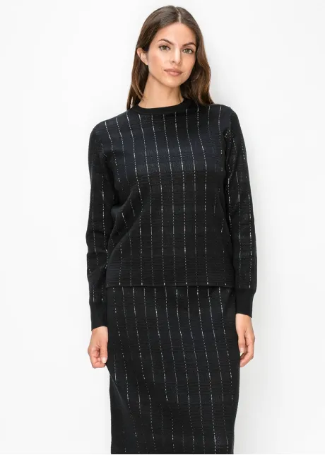Textured Grid Knit Pullover in Black
