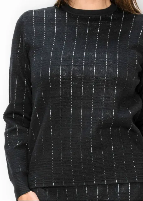Textured Grid Knit Pullover in Black