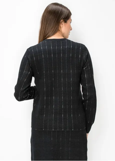 Textured Grid Knit Pullover in Black