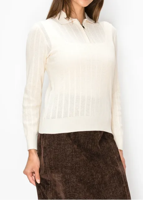 Quarter Zip Pointelle Sweater in Cream