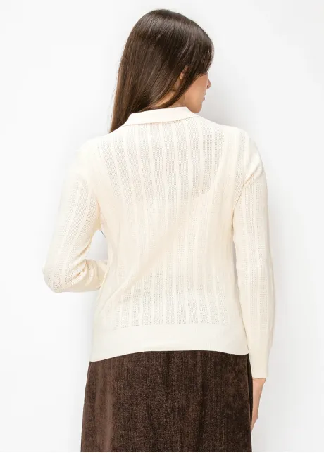 Quarter Zip Pointelle Sweater in Cream