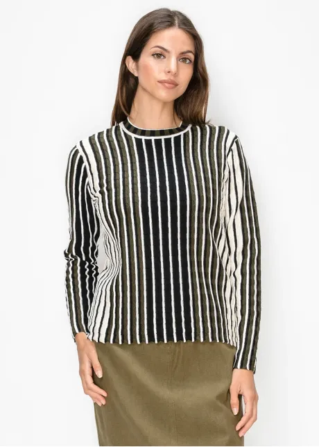 Textured Stripe Crewneck Knit Top