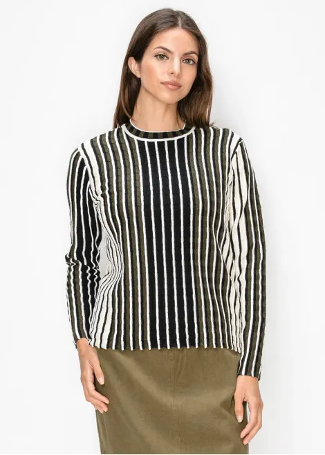 Textured Stripe Crewneck Knit Top