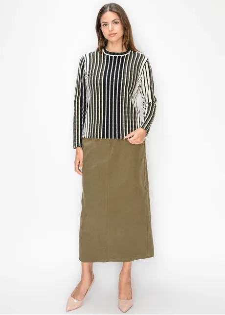Textured Stripe Crewneck Knit Top