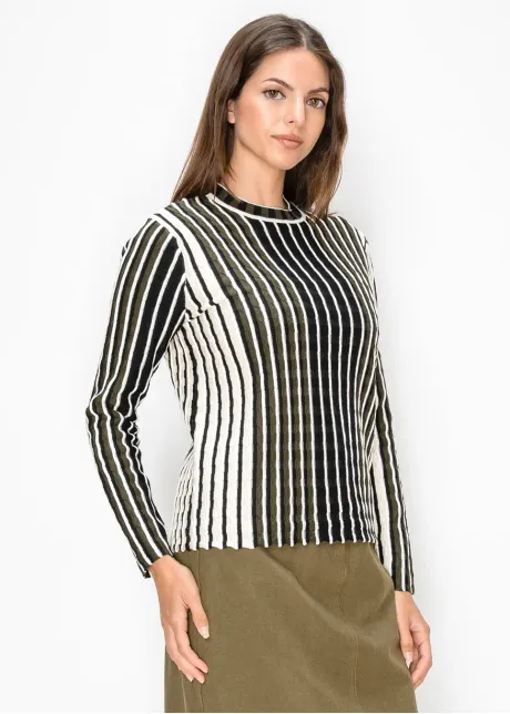Textured Stripe Crewneck Knit Top