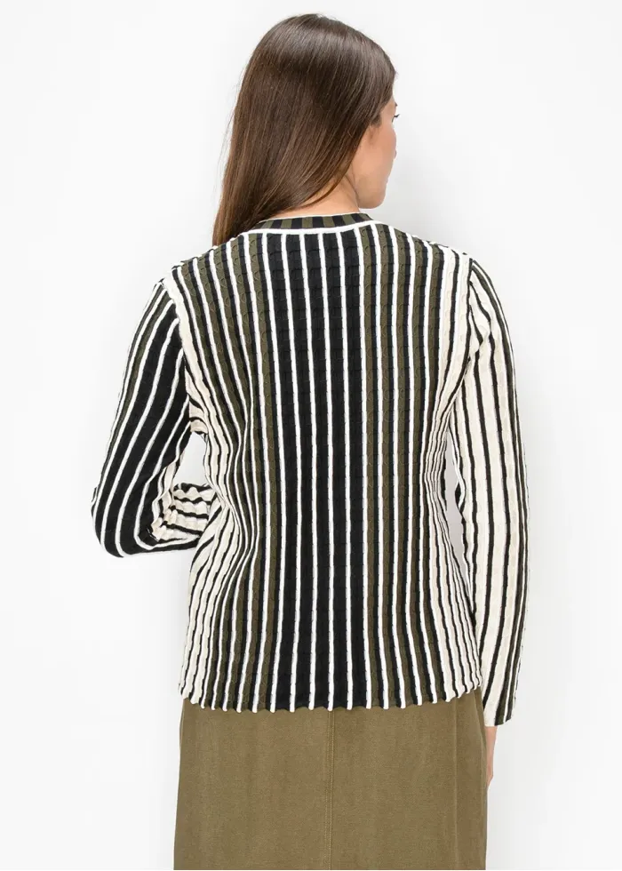 Textured Stripe Crewneck Knit Top