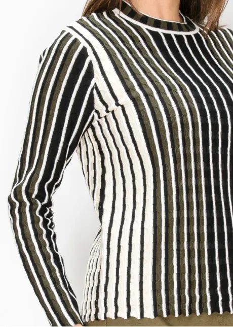 Textured Stripe Crewneck Knit Top