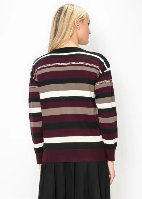 Multi Stripe Knit Pullover in Burgundy