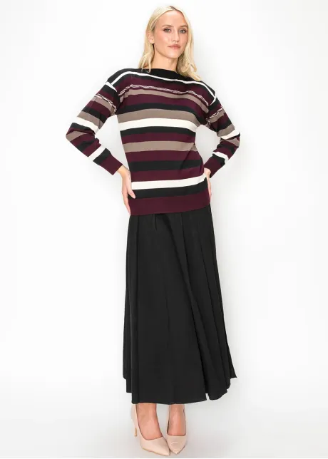 Multi Stripe Knit Pullover in Burgundy