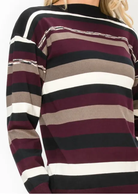 Multi Stripe Knit Pullover in Burgundy