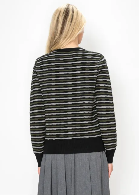 Striped Crew Neck Sweater in Olive and Black