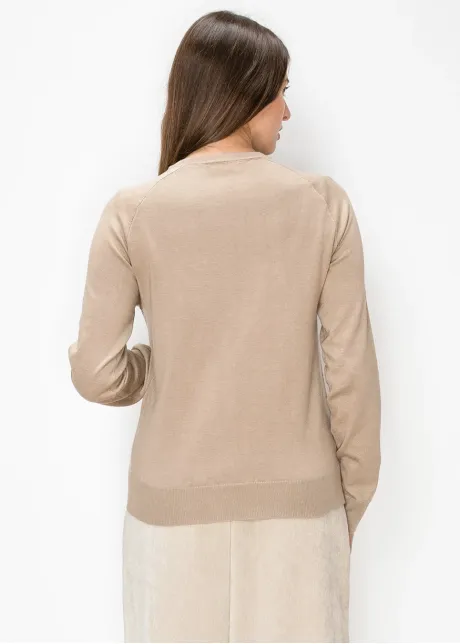 Beige Sweater with Sequin Flowers