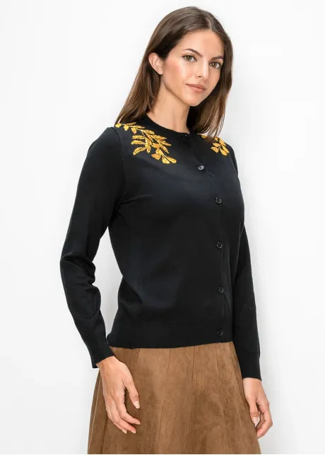 Gold Leaf Embroidery Knit Cardigan