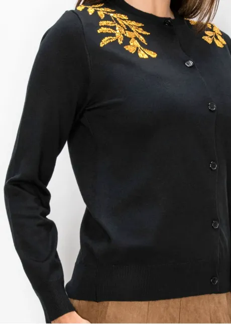 Gold Leaf Embroidery Knit Cardigan