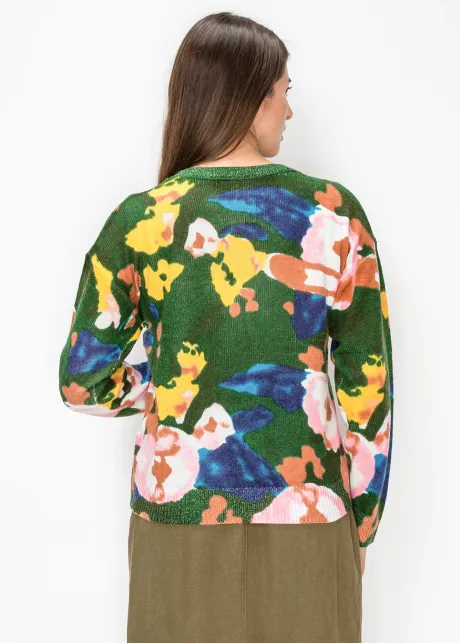 Abstract Watercolor Knit Pullover in Green