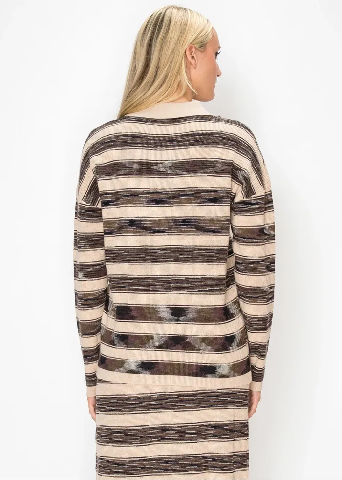 Space-Dyed Stripe Sweater with Polo Collar
