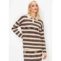 Space-Dyed Stripe Sweater with Polo Collar