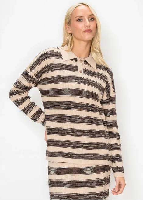 Space-Dyed Stripe Sweater with Polo Collar