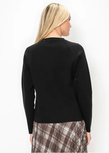 Crewneck Cardigan with Silver Buttons - Black