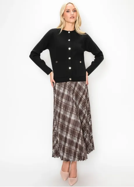 Crewneck Cardigan with Silver Buttons - Black