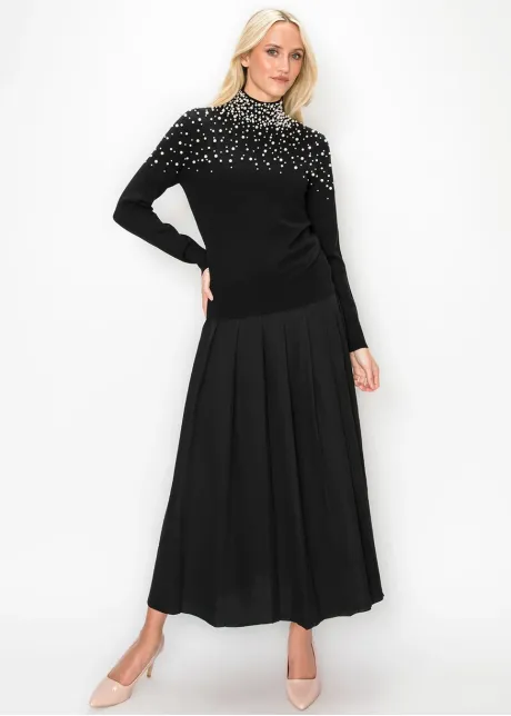 Black Pearl Embellished Mock Neck Sweater