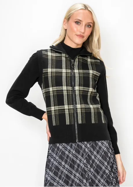 Plaid Zip Front Sweater Vest