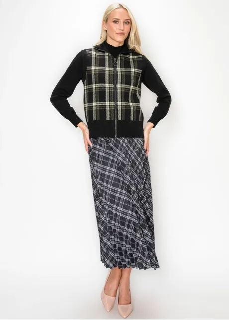 Plaid Zip Front Sweater Vest