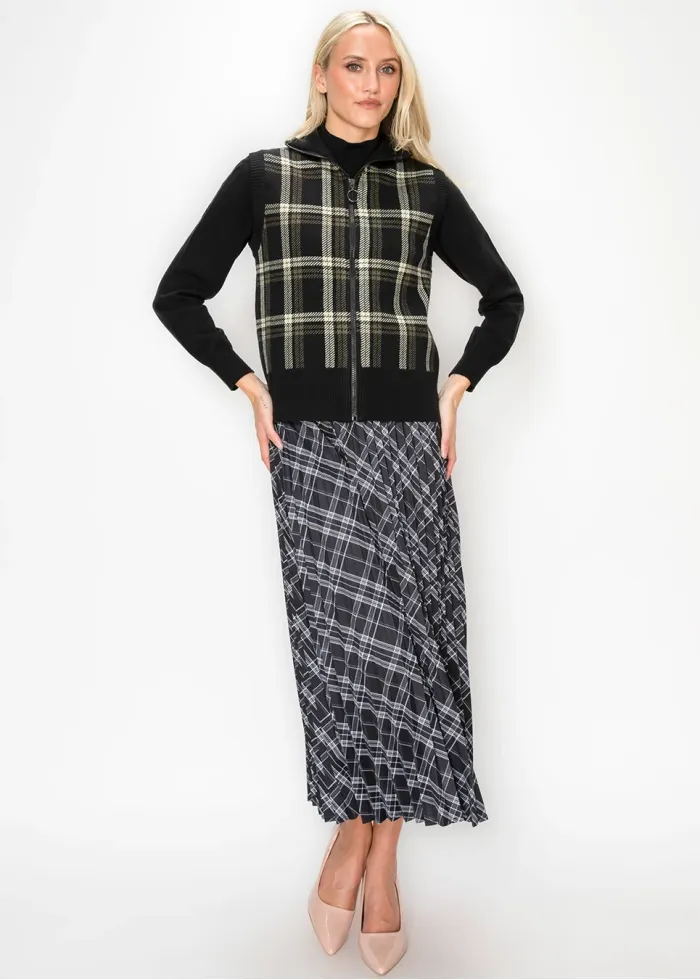 Plaid Zip Front Sweater Vest