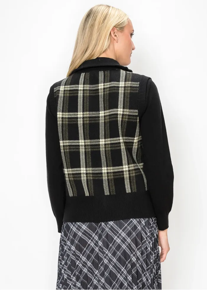 Plaid Zip Front Sweater Vest