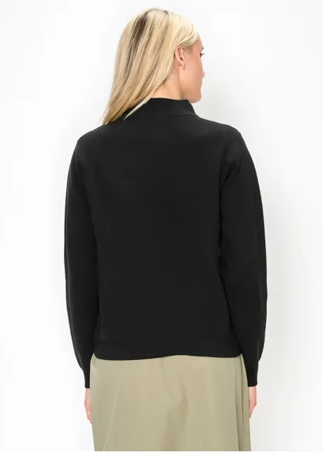 Black Zip Cardigan with White Floral Embroidery