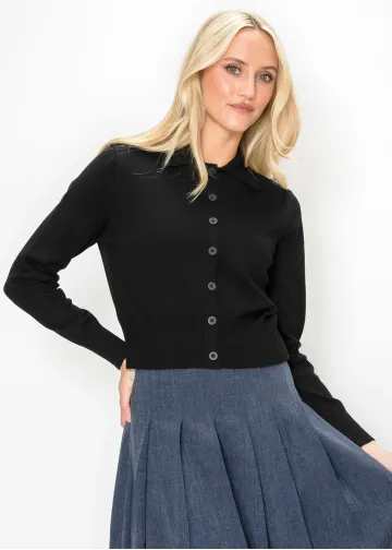 Cropped Button-Front Cardigan in Black