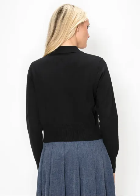 Cropped Button-Front Cardigan in Black