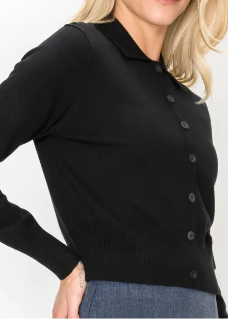 Cropped Button-Front Cardigan in Black