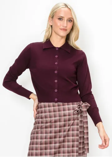 Burgundy Collared Knit Cardigan