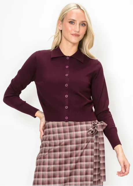 Burgundy Collared Knit Cardigan